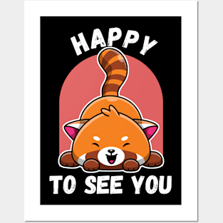 kawaii red panda happy to see you Posters and Art